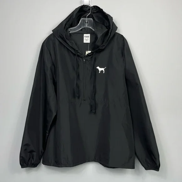 Pink Victoria's Secret Anorak Raincoat Pullover Windbreaker Rain Jacket Hoodie L - Picture 3 of 10